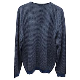 Fendi-Fendi Pull à col en V tricoté en laine bleue-Bleu