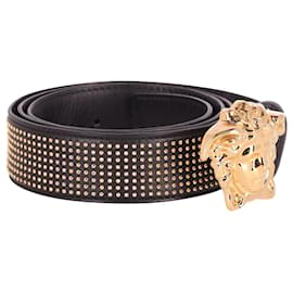Versace-Versace Cinturón con tachuelas y hebilla de Medusa en cuero negro-Negro
