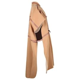 Burberry-Burberry Poncho Coat with Leather Harness in Brown Wool-Brown