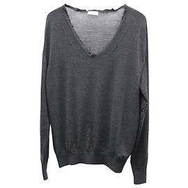 Dior Pullover mit V-Ausschnitt in Distressed-Optik aus grauer Schurwolle Grau
