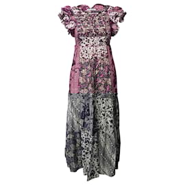 Ulla Johnson-Ulla Johnson Zoya Ruffled Dress in Pink & Purple Cotton-Other,Python print