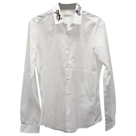 Valentino Garavani-Camisa de corte slim con adornos en algodón blanco Valentino Garavani-Blanco