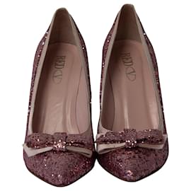 Valentino Garavani-Red Valentino Pointed Toe Bow Stiletto Pumps in Pink Glitter-Pink