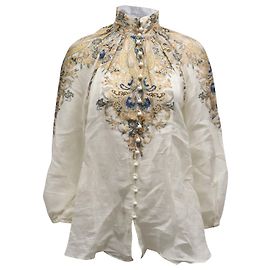 Zimmermann Chemisier Freja Paisley en Lin Ramie Blanc Autre