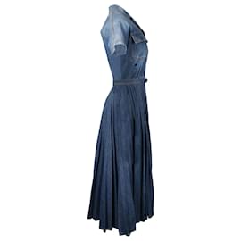 Dior-Dior Denim Pleated Dress in Blue Cotton-Blue