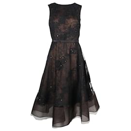Oscar de la Renta-Oscar De La Renta Spring 2015 Sleeveless Sheer Lace Beaded Dress in Black Cotton-Black