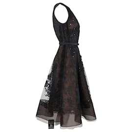 Oscar de la Renta-Oscar De La Renta Frühling 2015 Ärmelloses Kleid aus transparenter Spitze mit Perlen aus schwarzer Baumwolle-Schwarz