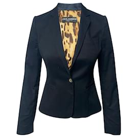 Dolce & Gabbana-Blazer forrado com estampa de leopardo Dolce And Gabbana em algodão azul marinho-Azul marinho