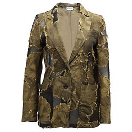 Dries Van Noten Blazer Bordé de Dentelle en Acétate Doré Doré