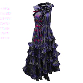 Ulla Johnson-Ulla Johnson Imogen Printed Ruffled Maxi Dress in Violet Cotton-Purple