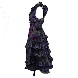 Ulla Johnson-Ulla Johnson Imogen Printed Ruffled Maxi Dress in Violet Cotton-Purple