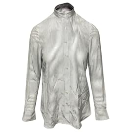 Frame Denim-Frame Classic Stripe Shirt in Blue and White Silk Charmeuse-White