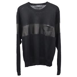 Givenchy Sweater with Leather Stripe Detail in Black Wool Black