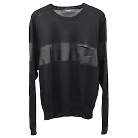 Givenchy-Givenchy Sweater with Leather Stripe Detail in Black Wool-Black