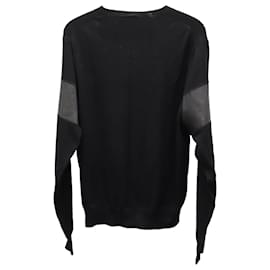 Givenchy-Givenchy Sweater with Leather Stripe Detail in Black Wool-Black