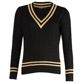 Ralph Lauren-Suéter de manga longa Ralph Lauren Cricket em ouro metálico e algodão preto-Multicor