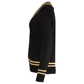 Ralph Lauren-Ralph Lauren Cricket Pull à manches longues en coton doré métallisé et noir-Multicolore