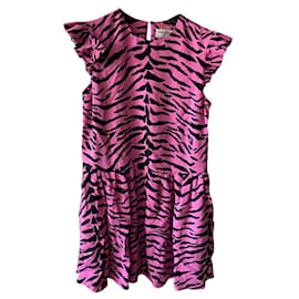 Saint Laurent-Vestido Saint Laurent (estampa de zebra preta e rosa)-Preto,Rosa