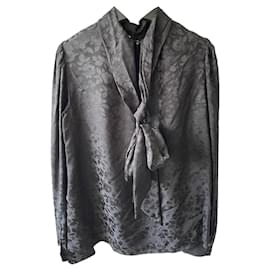 Saint Laurent-Saint Laurent black blouse with rose pattern-Black