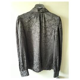 Saint Laurent-Saint Laurent black blouse with rose pattern-Black