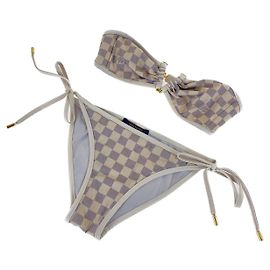 * LOUIS VUITTON Damier Azur Weißer Nylon/Polyurethan-Badeanzug-Bikini Weiß