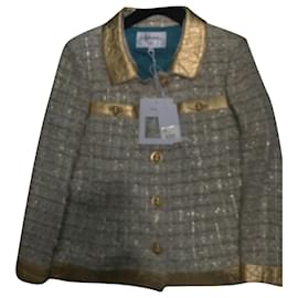 Chanel-Chanel Multi Color 19a Rare Museum Quality Tweed Gold Ecru Gold Jacket-Multiple colors