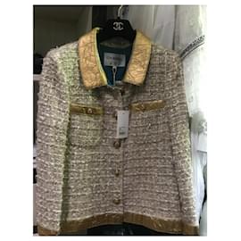 Chanel-Chanel multicolor 19a Rare Museum Quality Tweed Gold Crudo Chaqueta dorada-Multicolor