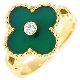 Van Cleef & Arpels-* Van Cleef & Arpels Ring Vintage Alhambra Twist Band Rare Collector's Item 1 Point Diamond Green Chalcedony-Golden,Green