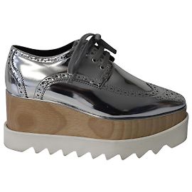 Stella Mc Cartney Stella McCartney Elyse Platform Brogues in Metallic Silver Leather Silvery Metallic