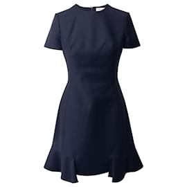 Christian Dior-Christian Dior Ruffled Hem Fit and Flare Dress in Navy Blue Wool-Navy blue