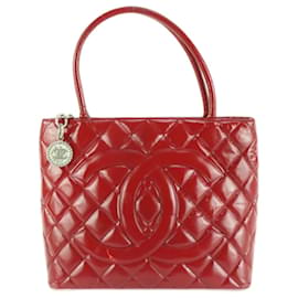 Chanel-Red Quilted Enamel Medallion Zip Tote Bag-Other