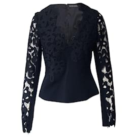 Autre Marque-David Koma Long Sleeve Lace Top in Black Acetate-Black