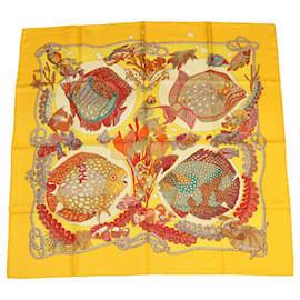 Hermès-HERMES CARRE90 ""CARRE Grands Fonds"" Scarf Silk Yellow Auth am3180-Yellow