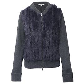 Diane Von Furstenberg Langärmlige Strickjacke mit Pelzbesatz aus schwarzer Wolle Schwarz