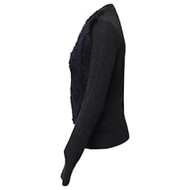 Diane Von Furstenberg-Diane Von Furstenberg Fur Trimmed Long Sleeve Cardigan in Black Wool -Black