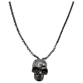 Alexander Mcqueen-Alexander McQueen Divided Skull Necklace in Silver Brass-Silvery