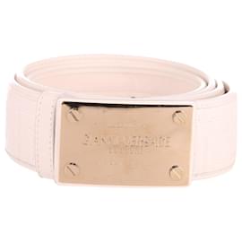 Versace-Cinturón con hebilla de placa de metal de Versace en cuero blanco-Blanco
