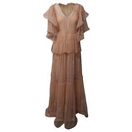 Alberta Ferretti Gestuftes Maxikleid aus pfirsichfarbener Seide Pink Angeln