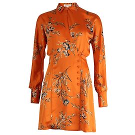 Equipment Minikleid mit Blumenmuster aus orangefarbener Seide Orange