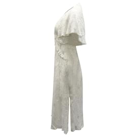Maje-Maje Racky Ruffled Printed Midi Dress in Ivory Cupro-White,Cream