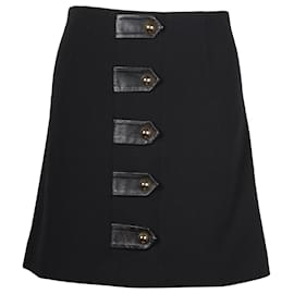 Sandro-Sandro Leather Detail Mini Skirt in Black Polyester-Black