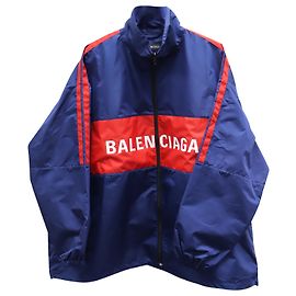 Giacca a vento Balenciaga con logo e zip in nylon rosso/blu Blu