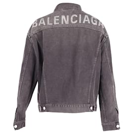 Balenciaga-Balenciaga Crystal Encrusted Denim Jacket in Grey Cotton-Grey