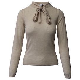 Iris & Ink Fine Gauge Tie Neck Pullover aus beigem Kaschmir Beige