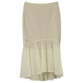 Alexander Mcqueen-Alexander McQueen Broderie Lace Fitted Mid Skirt With Flared Fishtail in White Cotton-White