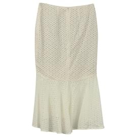 Alexander Mcqueen-Alexander McQueen Broderie Saia Mid ajustada em renda com rabo de peixe evasê em algodão branco-Branco