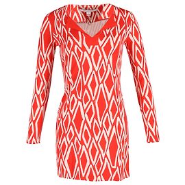 Abito corto Diane Von Furstenberg stampato in seta rosso corallo Altro