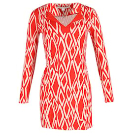 Diane Von Furstenberg-Diane Von Furstenberg Printed Mini Dress in Coral Red Silk -Other