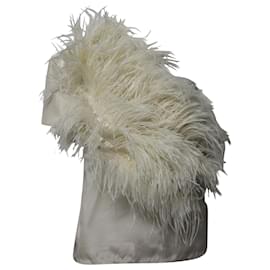 Maje-Maje Asymmetric Feathered Top in White Cotton-White