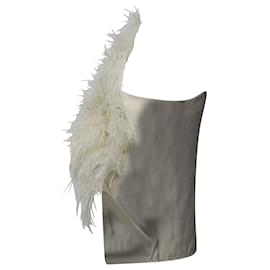 Maje-Top asimétrico con plumas de Maje en algodón blanco-Blanco
